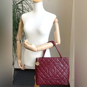 Chanel Medallion red burgundy Tote Quilted Caviar